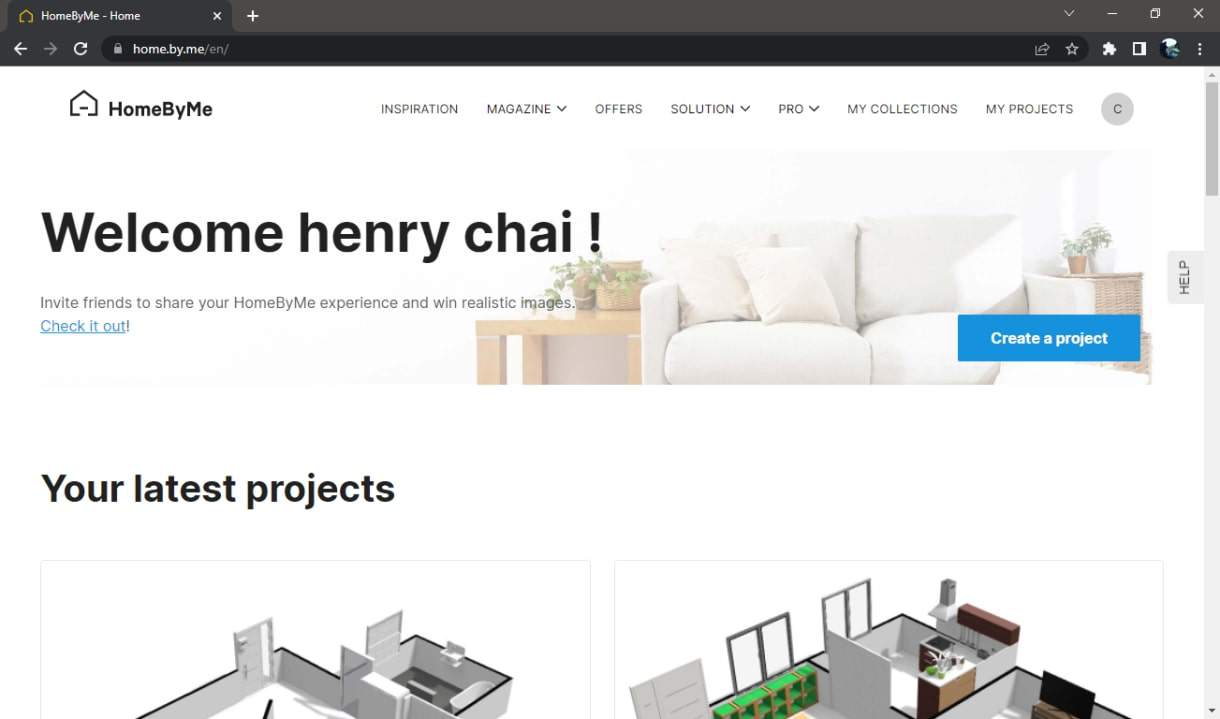 home by me website interface